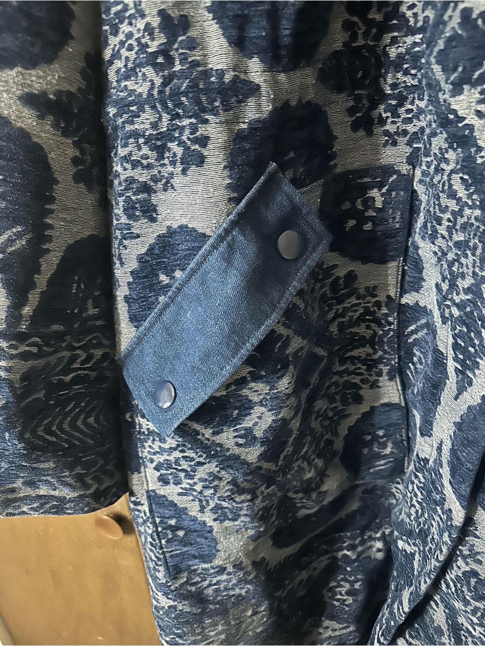 Anthropologie Blue Chenille Tapestry Patterned Long Women's Coat Parka Sz 1X - Picture 8 of 16
